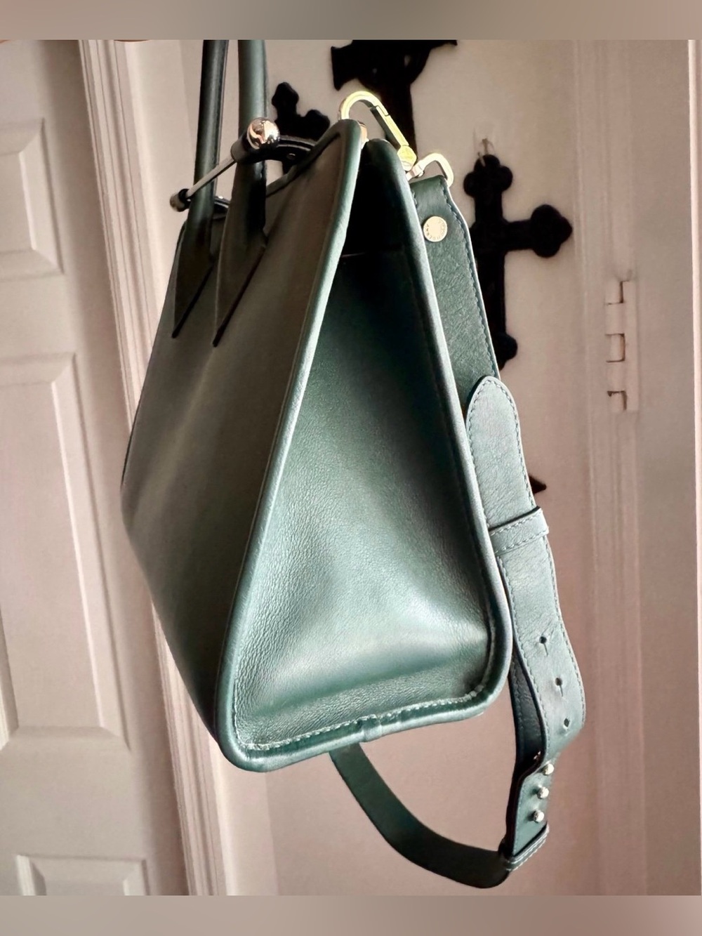 Strathberry Midi medium Tote 👜 Bottle Green Leather Top Handle Shoulder Bag $875 - Picture 10 of 16